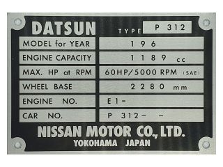 Body Plate - Datsun P312